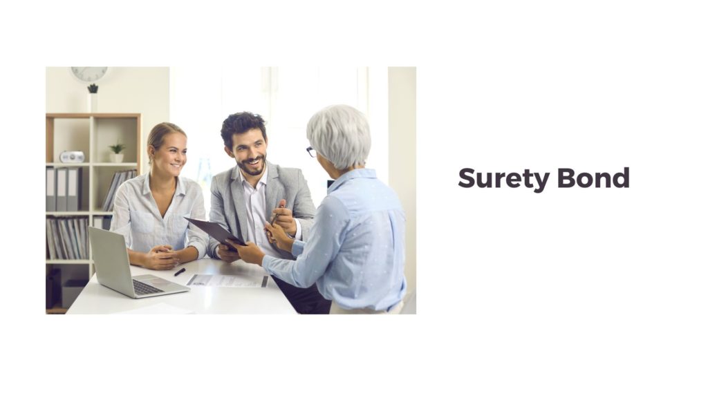 Surety Bond - A surety agent is having a talks with the two couple about the bond they need.